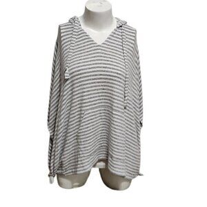 [Mesh+Lace] Striped Hooded Poncho - Size 2X